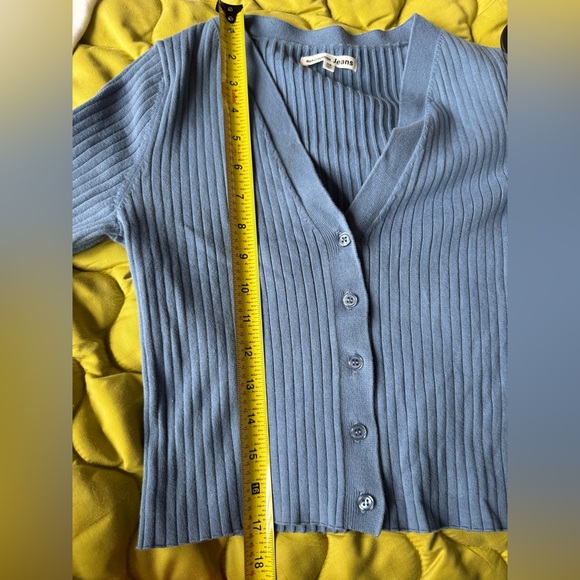Reformation Blue Ribbed Cropped Cardigan - Picture 5 of 5